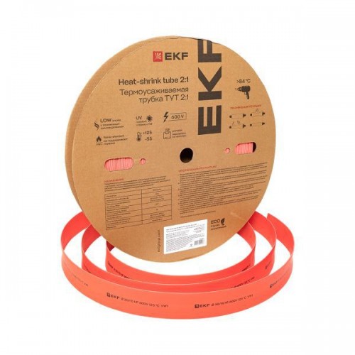 Трубка термоусадочная ТУТ нг 30/15 красн. (уп.50м) EKF tut-30-r