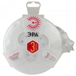 Удлинитель-рулетка 3х3м без заземл. 10А IP20 UR-3-3m-W ПВС 2х0.75 бел. Эра Б0019038