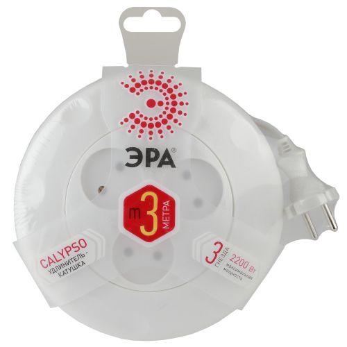 Удлинитель-рулетка 3х3м без заземл. 10А IP20 UR-3-3m-W ПВС 2х0.75 бел. Эра Б0019038