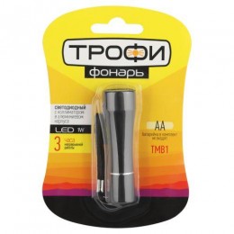 Фонарь TMB1 1х1Вт LED алюм. 1хАА блист. Трофи Б0023318