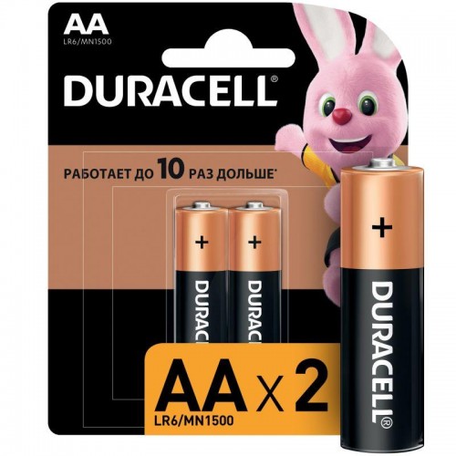 Элемент питания алкалиновый AA/LR6/MN 1500 Basic BP-2 (блист.2шт) Duracell Б0014044/Б0026814