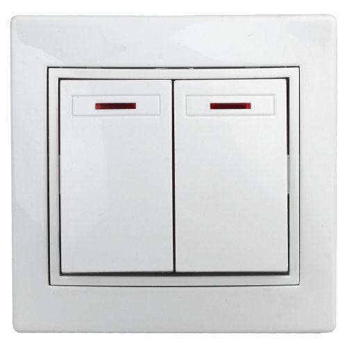 Выключатель 2-кл. СП Plano 10А IP20 1Э-105-01 250В с подсветкой бел. Intro Б0038826