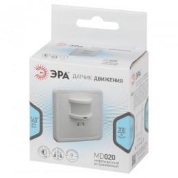 Датчик движения MD 020 бел. макс. нагрузка 500Вт угол обзора 140град. дальность 12м монитор бел. Эра Б0043797