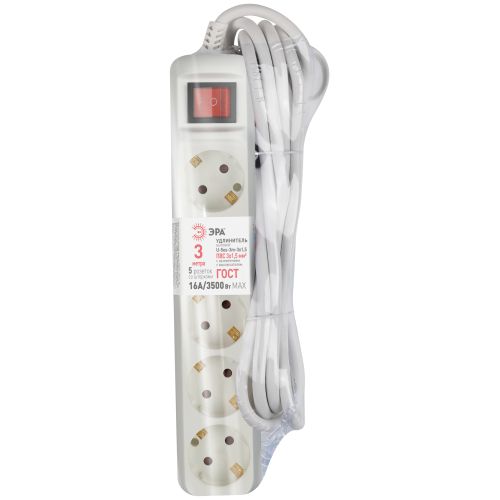 Удлинитель 5х3м с заземл. с выкл. ПВС 3х1.5 16А U-5es-3m-3x1.5 Эра Б0044044