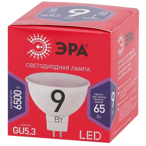 Лампа светодиодная RED LINE LED MR16-9W-865-GU5.3 R 9Вт MR16 софит 6500К холод. бел. GU5.3 Эра Б0045353