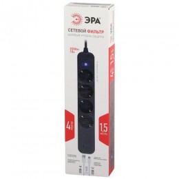 Удлинитель с сетевым фильтром 4х1.5м с заземл. 10А USF-4es-1.5m-2xUSBAC-B +2xUSBA+C 3.1A с выкл. с базов. защитой Эра Б0059572