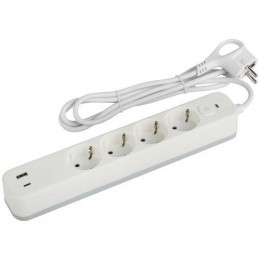 Удлинитель с сетевым фильтром 4х3м с заземл. 10А USF-4es-3m-2xUSBAC-W +2xUSBA+C 3.1A с выкл. с базов. защитой Эра Б0059573