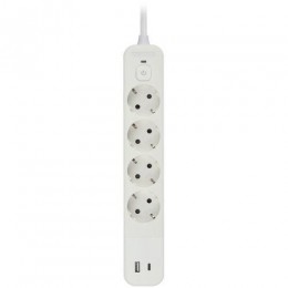Удлинитель с сетевым фильтром 4х3м с заземл. 10А USF-4es-3m-2xUSBAC-W +2xUSBA+C 3.1A с выкл. с базов. защитой Эра Б0059573