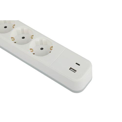 Удлинитель с сетевым фильтром 4х3м с заземл. 10А USF-4es-3m-2xUSBAC-W +2xUSBA+C 3.1A с выкл. с базов. защитой Эра Б0059573
