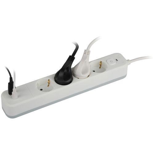 Удлинитель с сетевым фильтром 4х3м с заземл. 10А USF-4es-3m-2xUSBAC-W +2xUSBA+C 3.1A с выкл. с базов. защитой Эра Б0059573