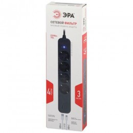 Удлинитель с сетевым фильтром 4х3м с заземл. 10А USF-4es-3m-2xUSBAC-B +2xUSBA+C 3.1A с выкл. с базов. защитой Эра Б0059574