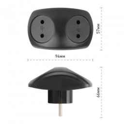 Разветвитель электрический SPx-2-B на 2 розетки без заземл. 10А черн. Эра Б0059720