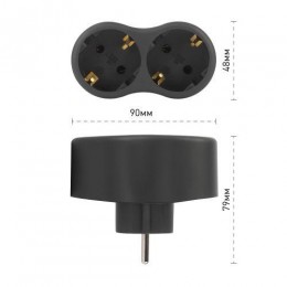 Разветвитель электрический SPx-2e-B на 2 розетки с заземл. 16А черн. Эра Б0059722