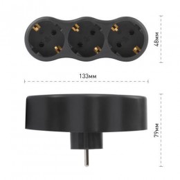 Разветвитель электрический SPx-3e-B на 3 розетки с заземл. 16А черн. Эра Б0059723