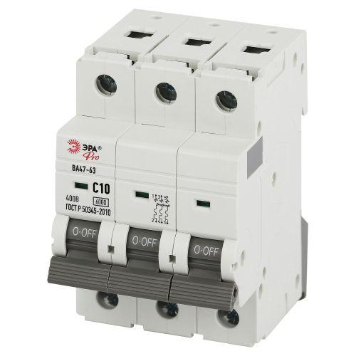 Выключатель автоматический 3п C 10А 6кА ВА47-63 PRO VA63-3P10C6 Эра Б0063167