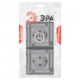 Розетка Эксперт 11-2504-01 2х2P+E гориз. IP55 шторки 16А-250В ОУ бел. Эра Б0063262