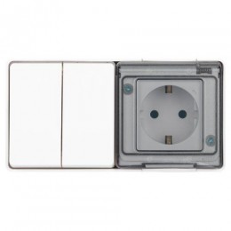 Блок розетка с выключателем Эксперт 11-7502-01 двойн. IP55 16A(10AX)-250В ОУ белый Эра Б0063270