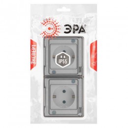 Розетка Эксперт 11-2523-01 2х2P+E гориз. IP55 16А-250В СУ бел. Эра Б0063276
