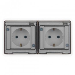 Розетка Эксперт 11-2523-01 2х2P+E гориз. IP55 16А-250В СУ бел. Эра Б0063276