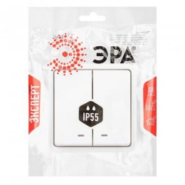 Выключатель Эксперт 11-1525-01 двойн. с подсветкой IP55 10АХ-250В СУ бел. Эра Б0063304