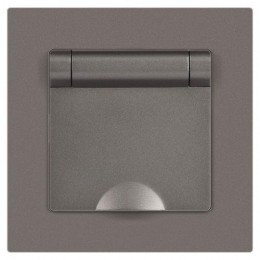 Розетка 1-м СП Accent 6-203-09 16А IP20 250В 2P+E Schuko с крышкой AL/CU титан Intro Б0063471