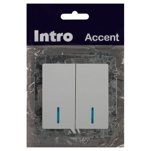 Выключатель 2-кл. СП Accent 6-105-01 10А IP20 250В с подсветкой AL/CU бел. Intro Б0063505