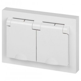 Розетка 2-м СП Accent 6-210-01 16А IP44 250В 2P+E Schuko с крышками защ. шторки AL/CU бел. Intro Б0063577