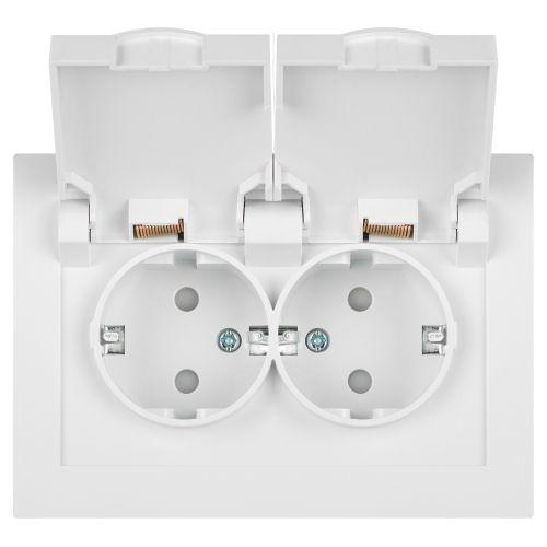 Розетка 2-м СП Accent 6-210-01 16А IP44 250В 2P+E Schuko с крышками защ. шторки AL/CU бел. Intro Б0063577
