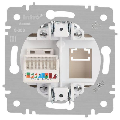 Розетка компьютерная 1-м СП Accent 6-303-01М RJ45 IP20 бел. матов. Intro Б0063625