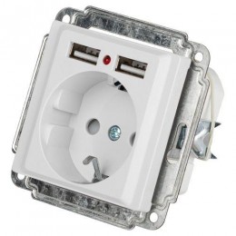 Розетка 1-м СП Accent 6-410-01 16А IP20 250В P+E Schuko защ. шторки + 2хUSB бел. Intro Б0063689