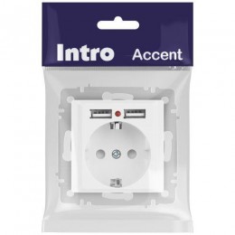 Розетка 1-м СП Accent 6-410-01М 16А IP20 250В P+E Schuko защ. шторки + 2хUSB бел. матов. Intro Б0063691
