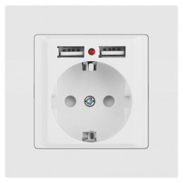 Розетка 1-м СП Accent 6-410-01М 16А IP20 250В P+E Schuko защ. шторки + 2хUSB бел. матов. Intro Б0063691