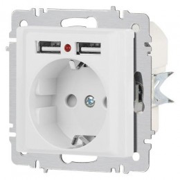 Розетка 1-м СП Accent 6-410-01М 16А IP20 250В P+E Schuko защ. шторки + 2хUSB бел. матов. Intro Б0063691