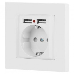 Розетка 1-м СП Accent 6-410-01М 16А IP20 250В P+E Schuko защ. шторки + 2хUSB бел. матов. Intro Б0063691
