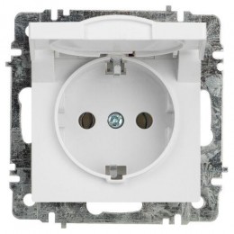 Розетка 1-м СП Accent 6-203-01 16А IP20 250В 2P+E Schuko с крышкой AL/CU бел. Intro Б0063709