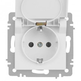 Розетка 1-м СП Accent 6-203-01М 16А IP20 250В 2P+E Schuko с крышкой бел. матов. Intro Б0063713