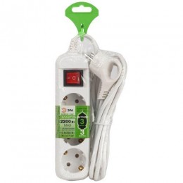 Удлинитель электрический UDL-10-330-ES Greenline 3 розетки с заземлением с выключателем 3м ПВС 3х0.75кв.мм Эра Б0065047