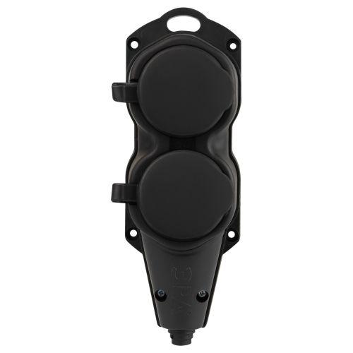 Колодка 2-м с заземл. 16A IP44 KX-2e-B-IP44 каучук. черн. Эра Б0068451