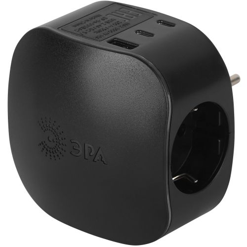 Разветвитель 3-м SP-3e-3USBAC-B + 3 USB A+C с заземл. со шторками 16А чер. Эра Б0069082