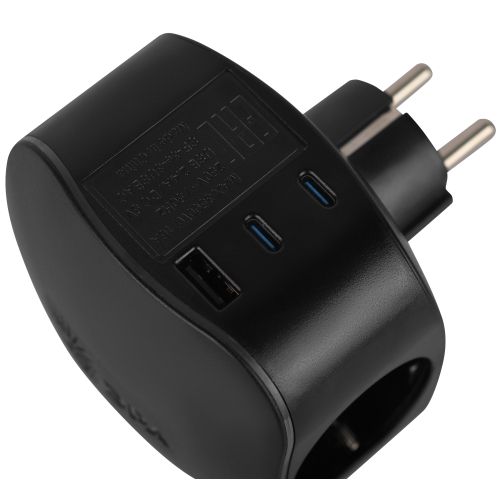 Разветвитель 3-м SP-3e-3USBAC-B + 3 USB A+C с заземл. со шторками 16А чер. Эра Б0069082