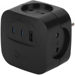 Разветвитель 4-м SP-4-3USBAC-B + 3 USB A+C со шторками 10А чер. Эра Б0069084