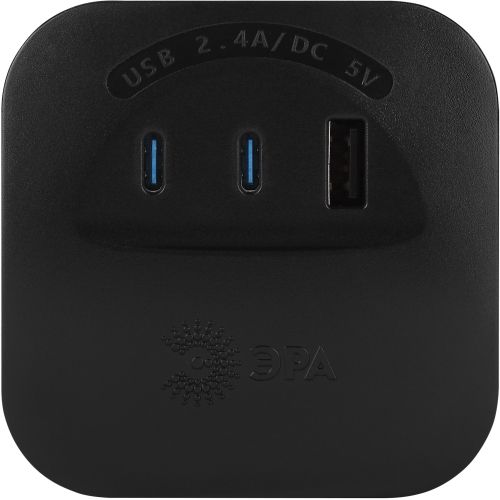 Разветвитель 4-м SP-4-3USBAC-B + 3 USB A+C со шторками 10А чер. Эра Б0069084