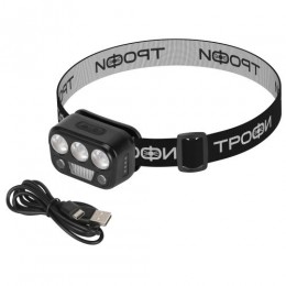 Фонарь светодиодный налобный GA-105 аккумуляторный 3+3+3Вт сенсорное управление 5 режимов Трофи Б0069572