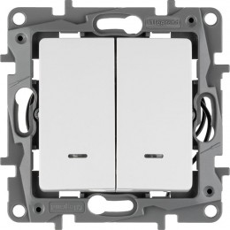 Выключатель 2-кл. СП Etika 10А IP20 250В 10AX с подсветкой/индикацией безвинтов. зажимы механизм бел. IEK 672204