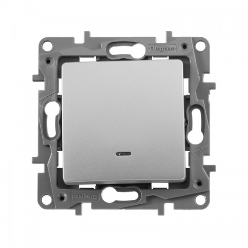 Переключатель 1-кл. СП Etika Plus 10А IP20 250В 10AX с подсветкой безвинтов. зажимы механизм алюм. IEK 672415