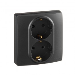 Розетка 2-м СП Etika 16А IP31 250В 2х2P+E с заземл. защ. шторки немецк. стандарт безвинт. клеммы антрацит IEK 672633