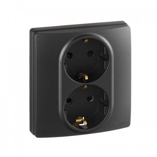 Розетка 2-м СП Etika 16А IP31 250В 2х2P+E с заземл. защ. шторки немецк. стандарт безвинт. клеммы антрацит IEK 672633