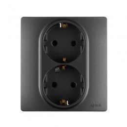 Розетка 2-м СП Etika 16А IP31 250В 2х2P+E с заземл. защ. шторки немецк. стандарт безвинт. клеммы антрацит IEK 672633