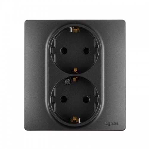 Розетка 2-м СП Etika 16А IP31 250В 2х2P+E с заземл. защ. шторки немецк. стандарт безвинт. клеммы антрацит IEK 672633