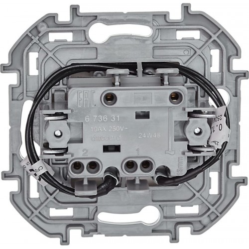 Выключатель 2-кл. Inspiria 10А IP20 250В 10AX с подсветкой/индикацией механизм сл. кость IEK 673631